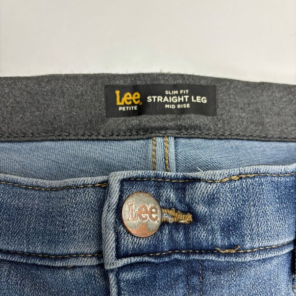 Lee Slim Fit Straight Leg Mid Rise Women's size 12P Medium Blue Denim jeans - Picture 2 of 4